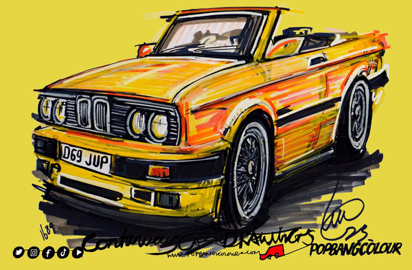 BMW E30 cabriolet | #ContinuousCar metal print | 30cm x 20cmr