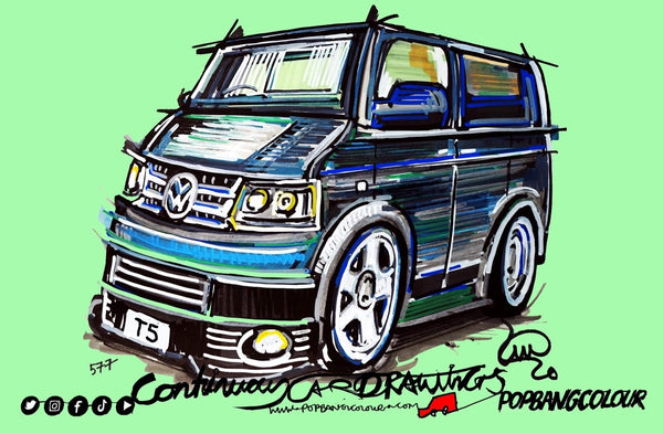 VW T5 Transporter  #ContinuousCar metal print | 30cm x 20cm