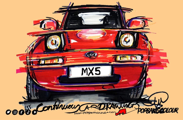 Mazda MX-5 red | #ContinuousCar metal print | 30cm x 20cm