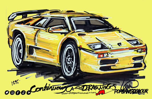 Lamborghini Diablo yellow | #ContinuousCar metal print | 30cm x 20cm