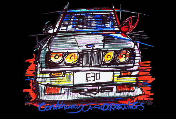 BMW E30 works racing livery | #ContinuousCar metal print | 30cm x 20cm