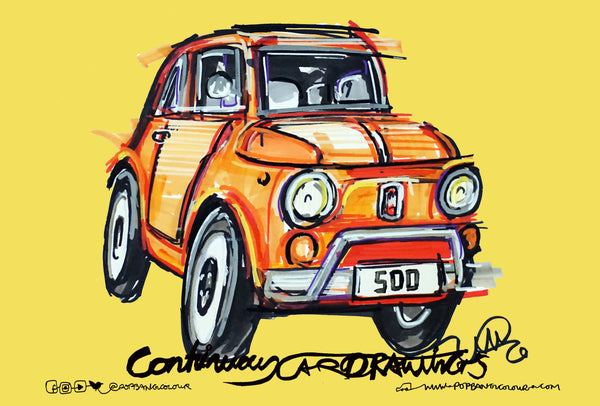 Fiat 500  | #ContinuousCar metal print | 30cm x 20cm