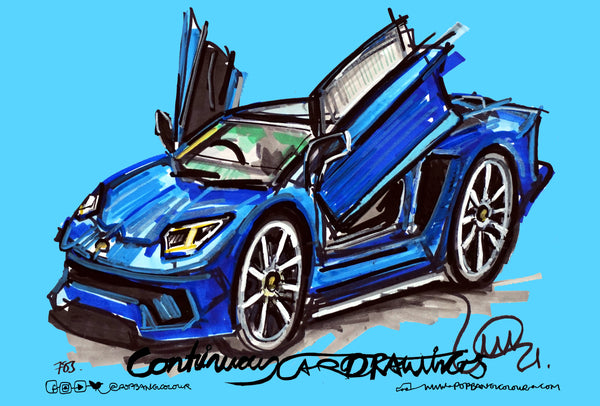 Lamborghini Aventador - blue | #ContinuousCar metal print | 30cm x 20cm