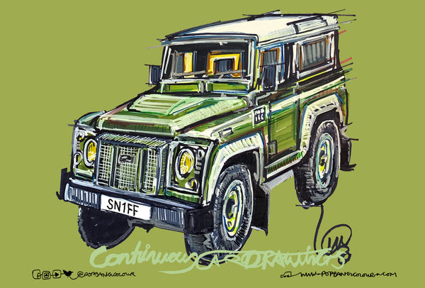 Land Rover Defender 90 - Sniff Petrol | #ContinuousCar metal print | 30cm x 20cm
