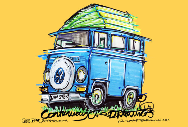 Volkswagen T2 Camper - VW Maxine | #ContinuousCar metal print | 30cm x 20cm